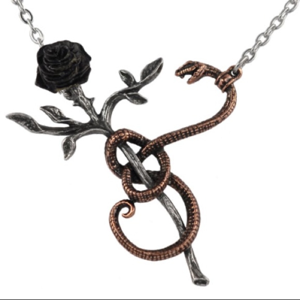 Alchemy Gothic England a rose for Eve serpent snake black rose necklace 2013